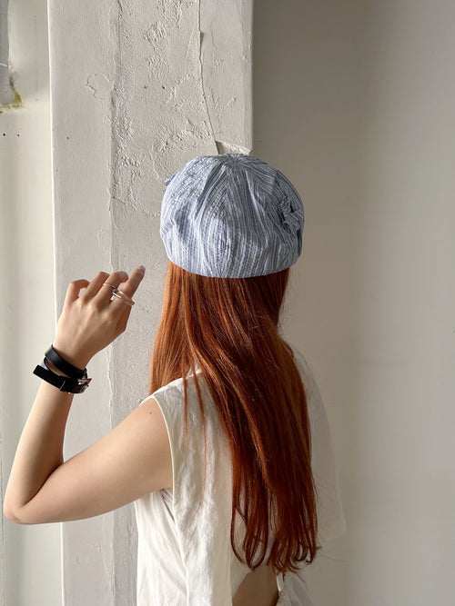 Seersucker Striped Floral Beret