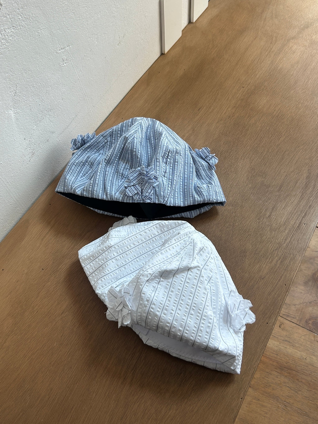 Seersucker Striped Floral Beret