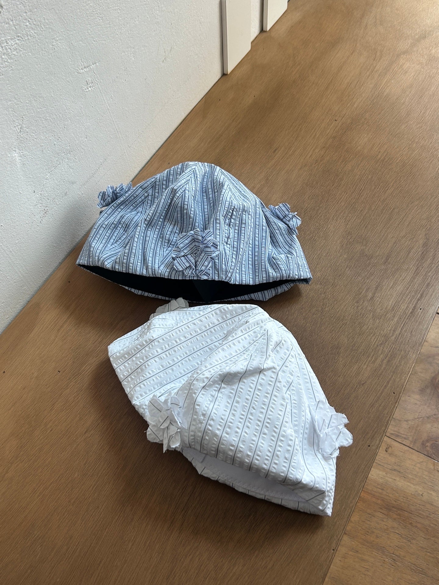 Seersucker Striped Floral Beret