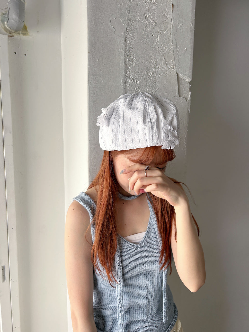 Seersucker Striped Floral Beret