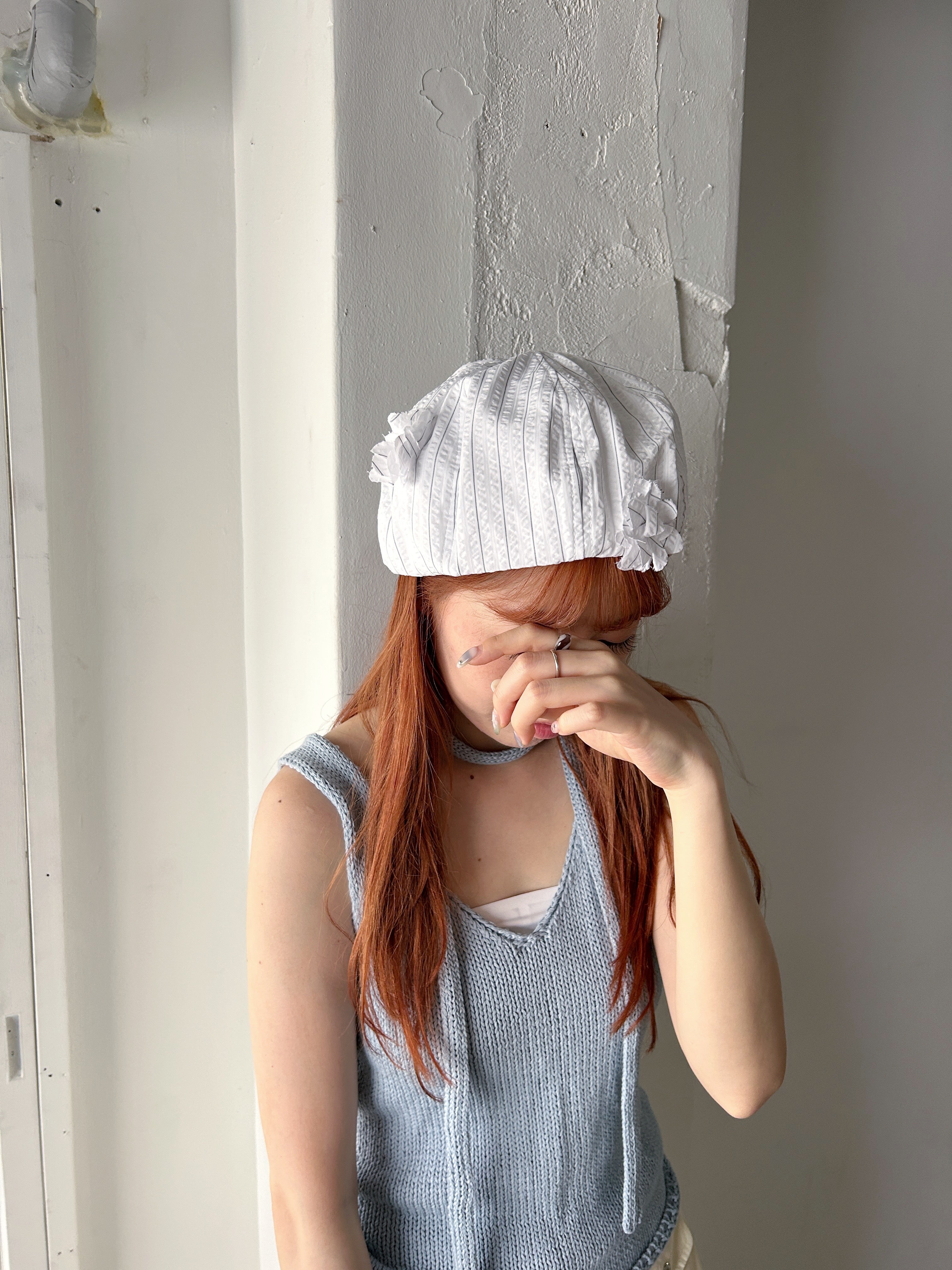 Seersucker Striped Floral Beret